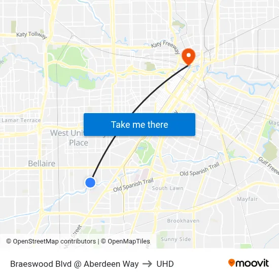 Braeswood Blvd @ Aberdeen Way to UHD map