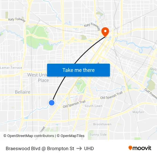 Braeswood Blvd @ Brompton St to UHD map