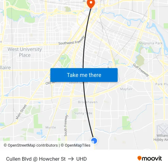 Cullen Blvd @ Howcher St to UHD map