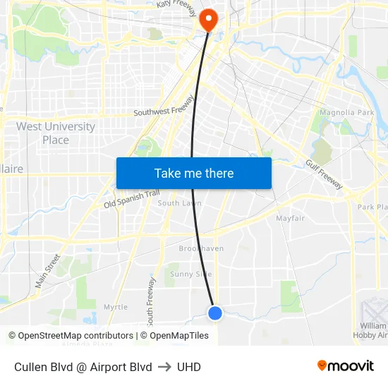 Cullen Blvd @ Airport Blvd to UHD map