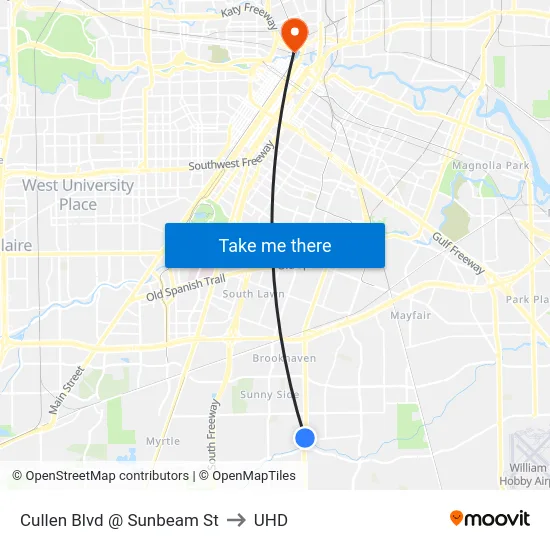 Cullen Blvd @ Sunbeam St to UHD map