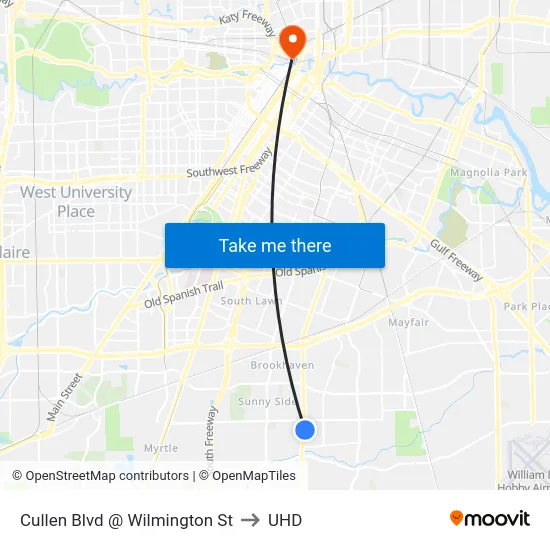 Cullen Blvd @ Wilmington St to UHD map