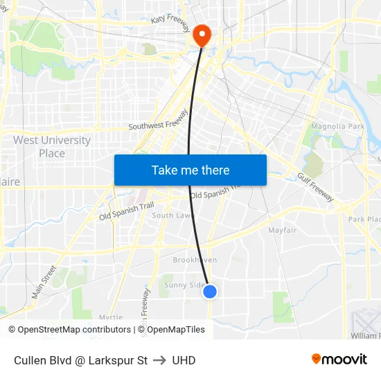 Cullen Blvd @ Larkspur St to UHD map