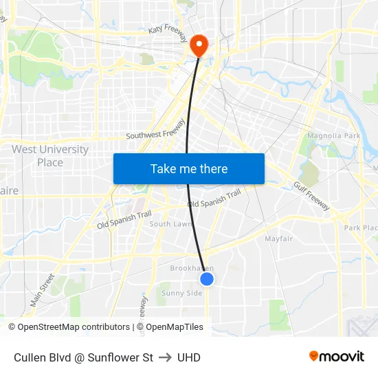 Cullen Blvd @ Sunflower St to UHD map