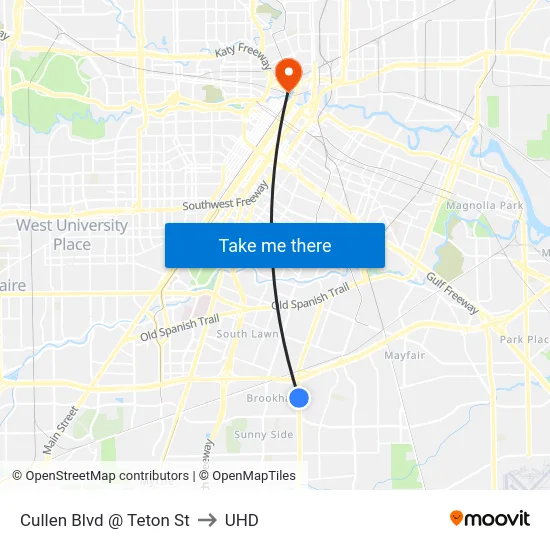 Cullen Blvd @ Teton St to UHD map