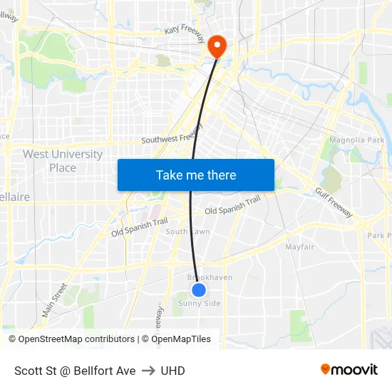 Scott St @ Bellfort Ave to UHD map