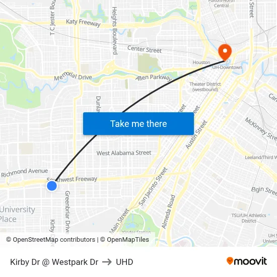 Kirby Dr @ Westpark Dr to UHD map