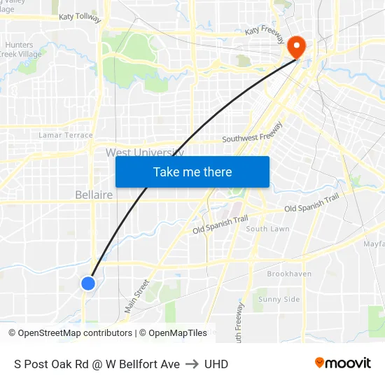 S Post Oak Rd @ W Bellfort Ave to UHD map