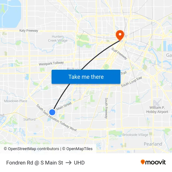 Fondren Rd @ S Main St to UHD map