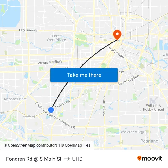 Fondren Rd @ S Main St to UHD map