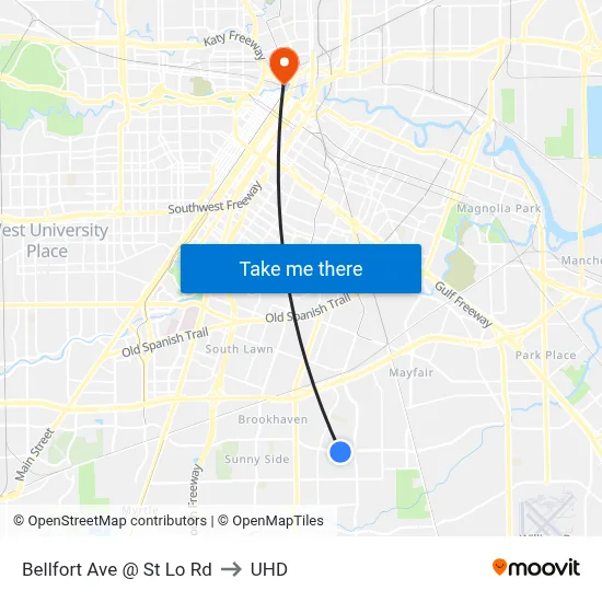 Bellfort Ave @ St Lo Rd to UHD map