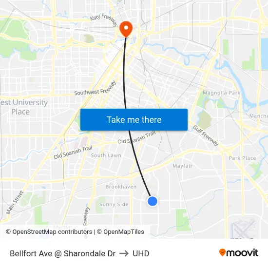 Bellfort Ave @ Sharondale Dr to UHD map