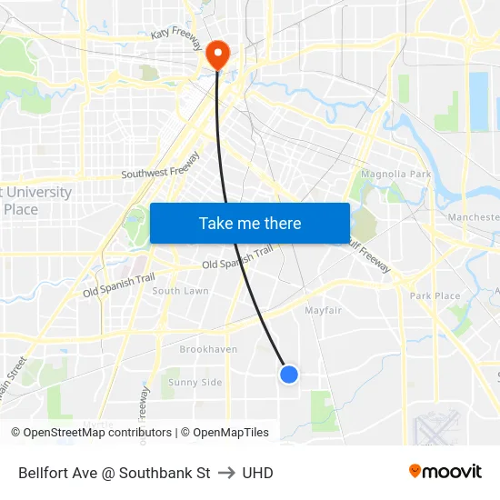 Bellfort Ave @ Southbank St to UHD map