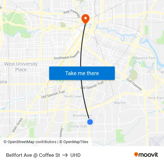 Bellfort Ave @ Coffee St to UHD map