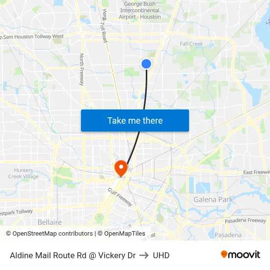 Aldine Mail Route Rd @ Vickery Dr to UHD map