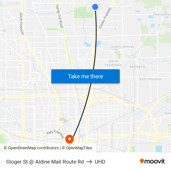 Gloger St @ Aldine Mail Route Rd to UHD map