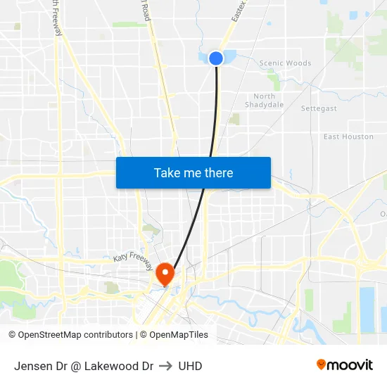 Jensen Dr @ Lakewood Dr to UHD map