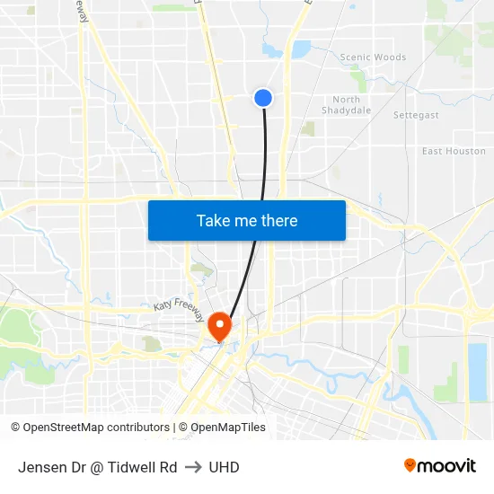 Jensen Dr @ Tidwell Rd to UHD map