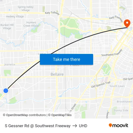 S Gessner Rd @ Southwest Freeway to UHD map