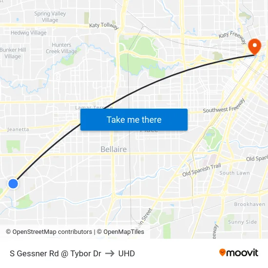 S Gessner Rd @ Tybor Dr to UHD map