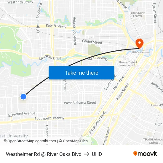 Westheimer Rd @ River Oaks Blvd to UHD map