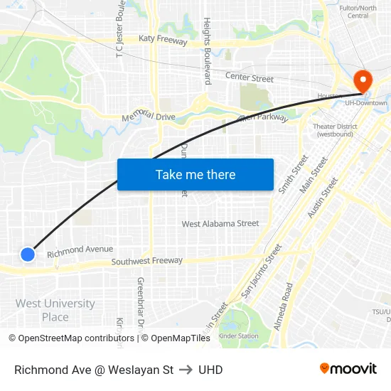 Richmond Ave @ Weslayan St to UHD map