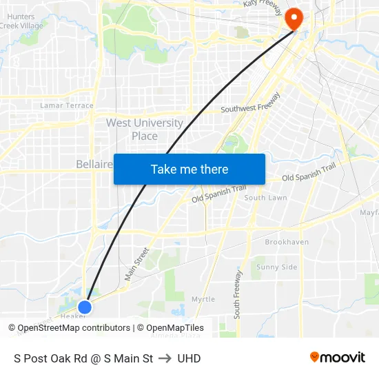 S Post Oak Rd @ S Main St to UHD map