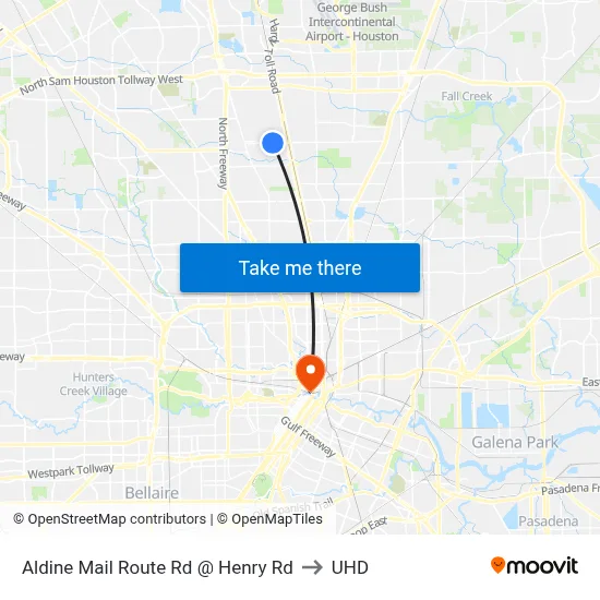 Aldine Mail Route Rd @ Henry Rd to UHD map