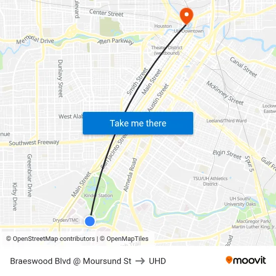 Braeswood Blvd @ Moursund St to UHD map