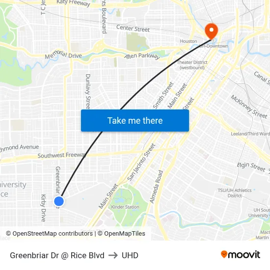 Greenbriar Dr @ Rice Blvd to UHD map