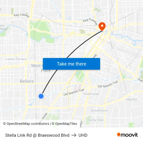 Stella Link Rd @ Braeswood Blvd to UHD map