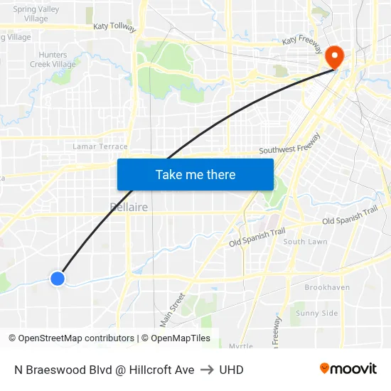 N Braeswood Blvd @ Hillcroft Ave to UHD map