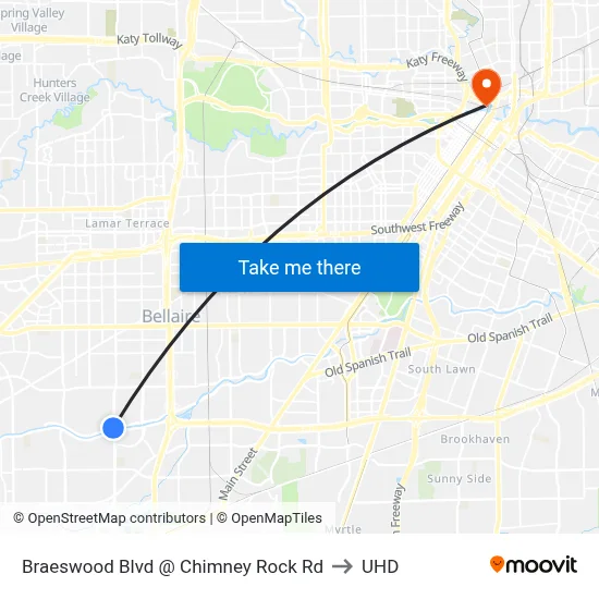 Braeswood Blvd @ Chimney Rock Rd to UHD map