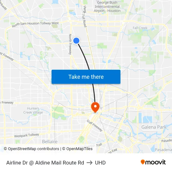 Airline Dr @ Aldine Mail Route Rd to UHD map