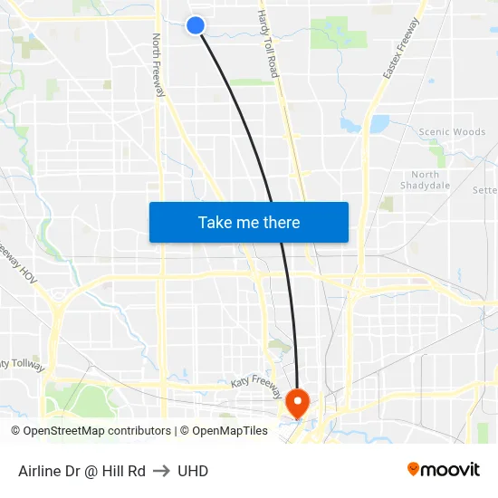 Airline Dr @ Hill Rd to UHD map