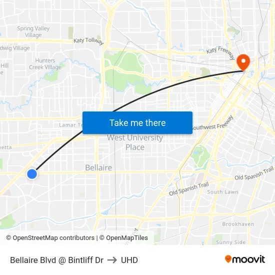 Bellaire Blvd @ Bintliff Dr to UHD map