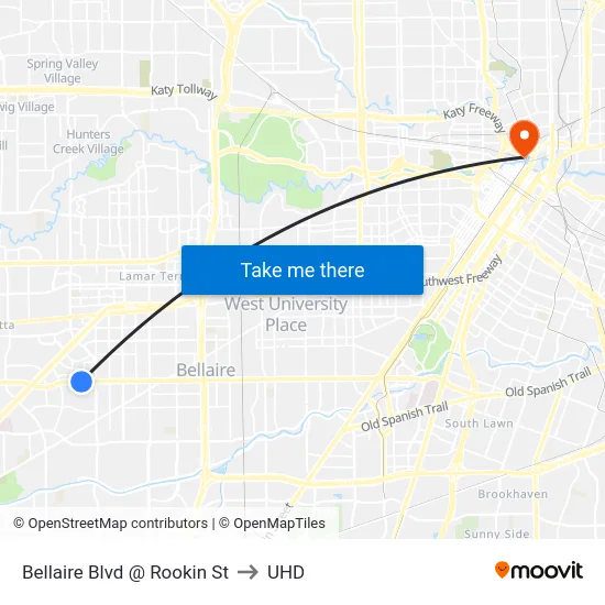 Bellaire Blvd @ Rookin St to UHD map