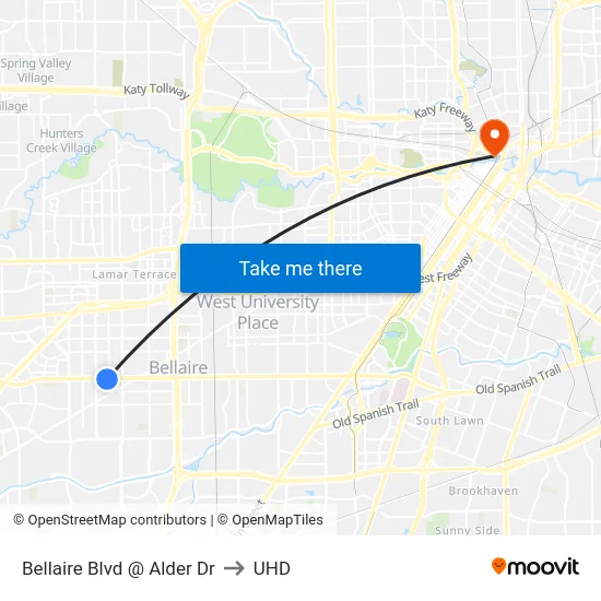 Bellaire Blvd @ Alder Dr to UHD map