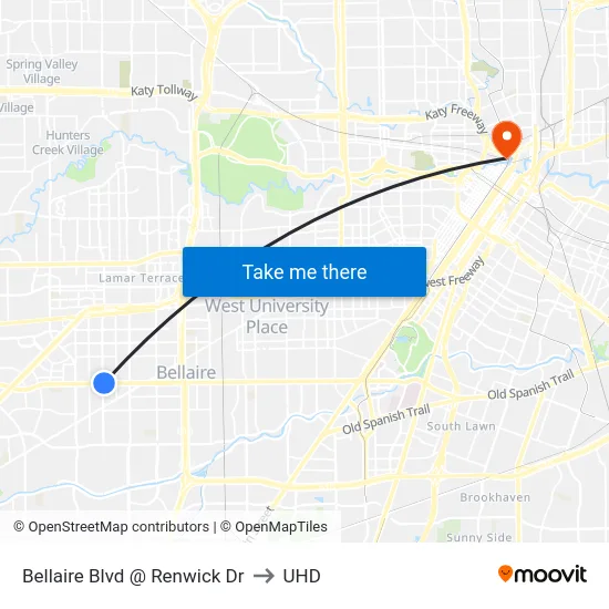 Bellaire Blvd @ Renwick Dr to UHD map