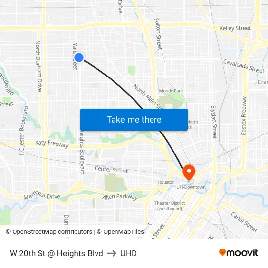 W 20th St @ Heights Blvd to UHD map