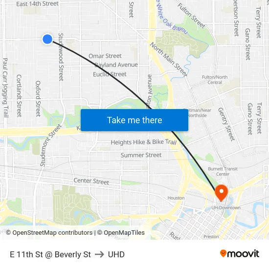 E 11th St @ Beverly St to UHD map