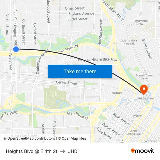 Heights Blvd @ E 4th St to UHD map