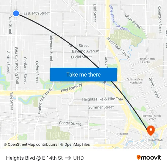 Heights Blvd @ E 14th St to UHD map