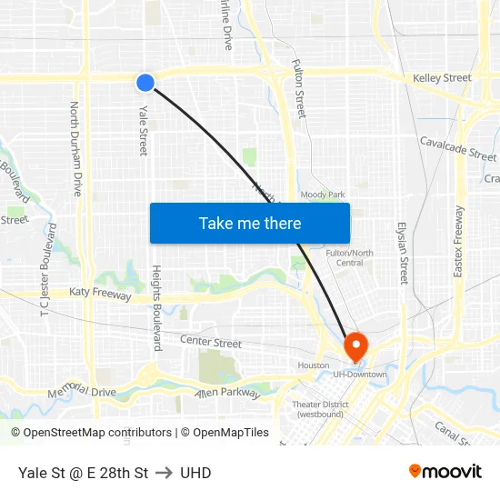 Yale St @ E 28th St to UHD map