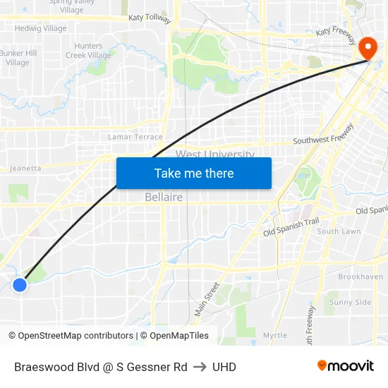 Braeswood Blvd @ S Gessner Rd to UHD map