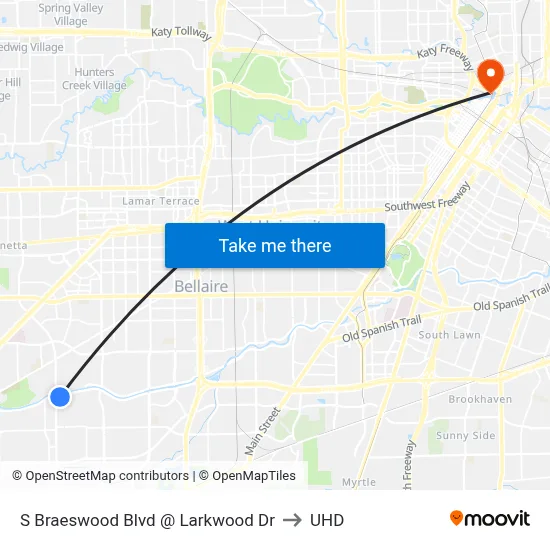 S Braeswood Blvd @ Larkwood Dr to UHD map
