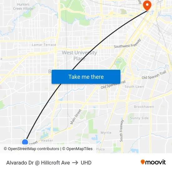 Alvarado Dr @ Hillcroft Ave to UHD map