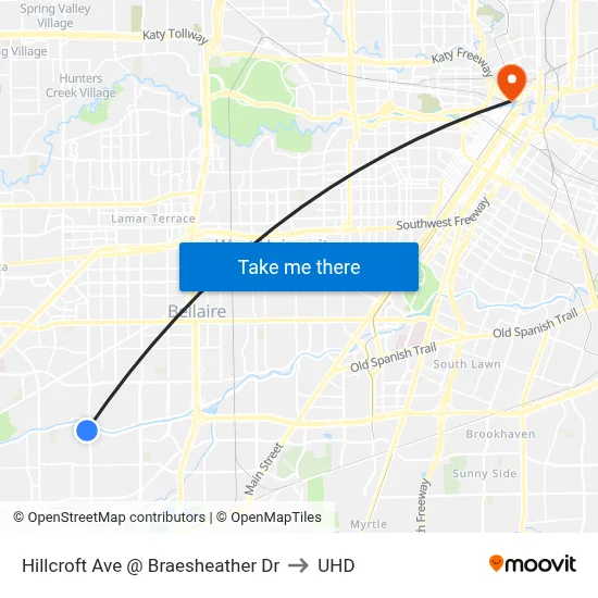Hillcroft Ave @ Braesheather Dr to UHD map