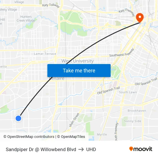 Sandpiper Dr @ Willowbend Blvd to UHD map
