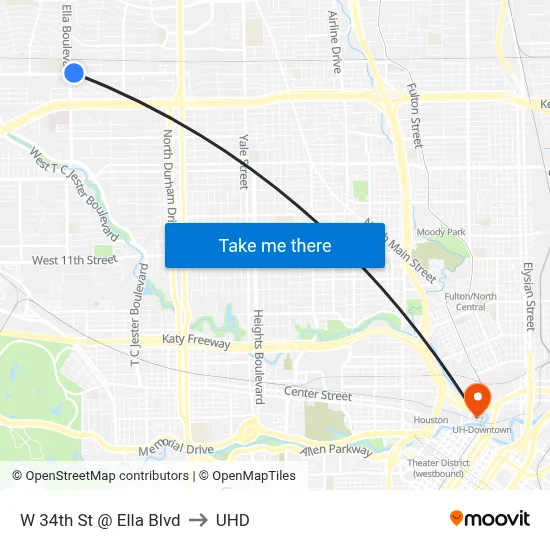 W 34th St @ Ella Blvd to UHD map